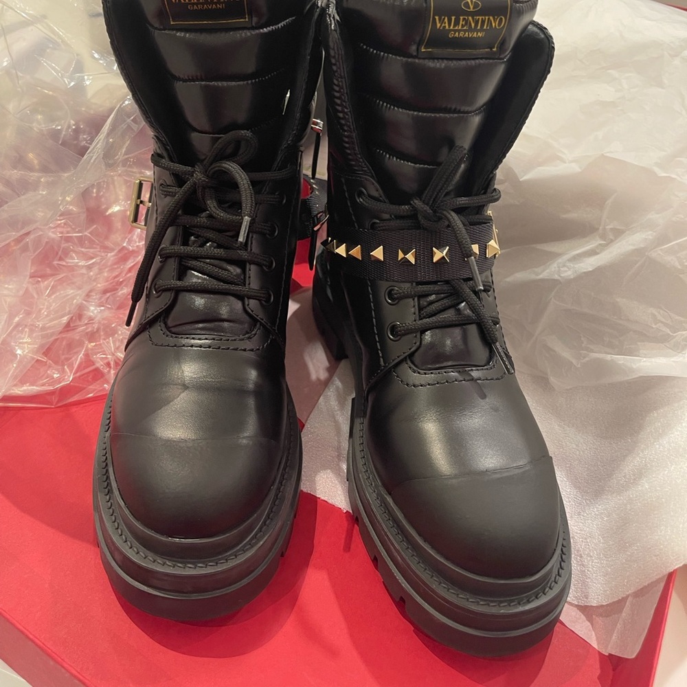 Valentino Black Combat Boots with Studded Details